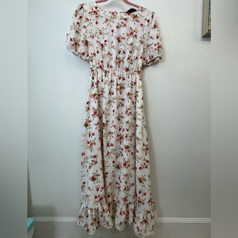 Sister Jane Cream Floral Maxi Dress with Red & Green Print